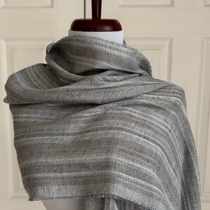 Elegant Gray Linen Striped Scarf